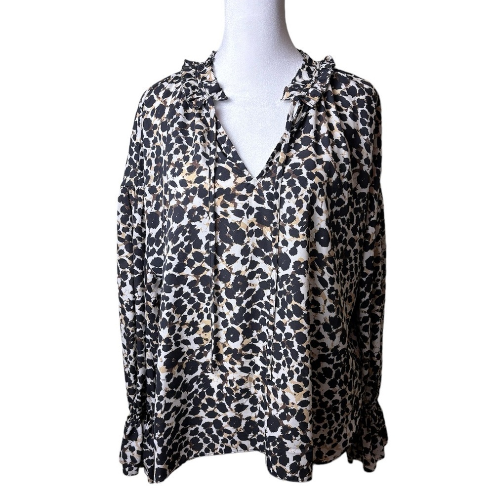 Sanctuary Leopard Print Long Sleeve Blouse/Shirt/Top Size Medium